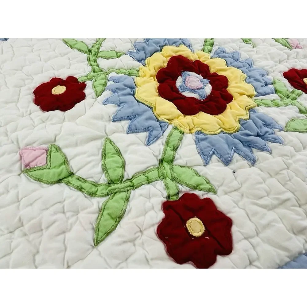 Vtg Pottery Barn Quilted Pillow Sham Flower Cottage Floral Cover Case India Cott